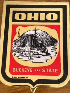VINTAGE OHIO BUCKEYE STATE WESTERN ORIGINAL SOUVENIR EMBLEM AUFKLEBER REISEAUFKLEBER - Bild 1 von 1