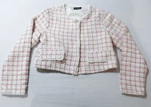 Sarabanda Girl's Tweed Frayed Detail Cropped Jacket BE5 Pink Size 8A NWT - Picture 1 of 3