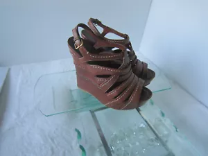 Miu Miu Brown Nappa Washed Leather Wedges Sz 38 US 7.5 - Picture 1 of 9