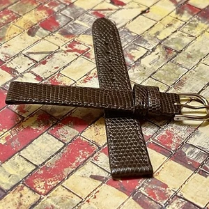 Swiss Made flat stitched Real Lizard 15mm vintage watch strap Tourneau NOS 1960s - Picture 1 of 7