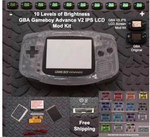 Kit Mod LCD GBA V2 IPS de 10 niveles de brillo con lente de vidrio-TRANSPARENTE - Imagen 1 de 11