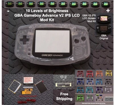 10 Level Brightness GBA V2 IPS LCD Mod Kit w/glass lens-CLEAR  - Image 1 of 4