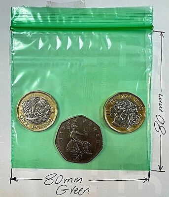 200 NEW zipper Green Small Plastic Bags Baggy Grip Seal 80x80mm Zip keep 8x8 cm - Image 1 of 3