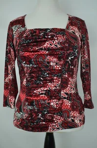 NWT $36 New Directions Red Black Blouse Top Size PM Spice Paisley Ruffled  - Picture 1 of 7