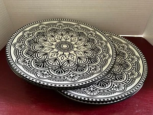 Royal Norfolk Black/White Art Deco 10 1/2” Dinner Plates 10.5" Set of 4 - Picture 1 of 12