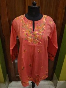 M 40" 41" BLOUSE KURTA HANDMADE 100% COTTON TOP KURTI ETHNIC CHIKAN EMBROIDERY - Picture 1 of 5