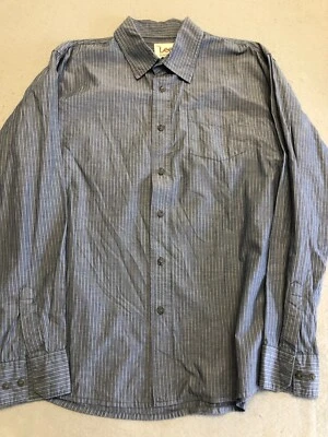 Camisa Lee peto abotonada para hombre XL azul a rayas 100 % algodón bolsillo cuello Foto 1 de 4