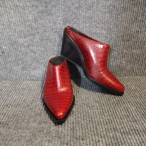 Rag & Bone Women's Wedge Heels Size 37 1/2 (US 7) Red Snake Embossed Leather - Picture 1 of 10
