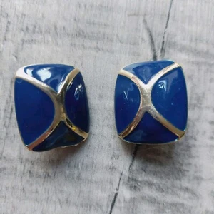 Orecchini a clip retrò tono blu e oro Statement - Foto 1 di 5