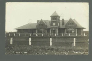 Sterling COLORADO RPPC c1910 DEPOT Train Station UNION PACIFIC RAILROAD U.P. RR - Picture 1 of 2