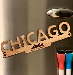 Imán de nevera de madera de lujo de Chicago, Illinois para el hogar, colección de recuerdos de condominio - Imagen 1 de 3