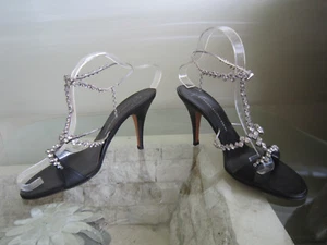 Giuseppe Zanotti  Black Leather  Jeweled Sandals Size 39 1/2 US 9 $800 - Picture 1 of 12