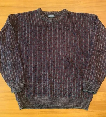 Vintage Jantzen Sweater Mens Large Geometric Windowpane Crewneck Grandpa 80s 90s - Image 1 of 4