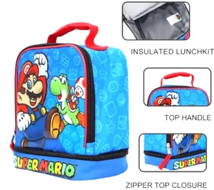 Bolso de Mano Lonchera Super Mario Bros Cuadrado Doble Compartimento Aislado Apto para Niños - Imagen 1 de 10
