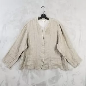 Eileen Fisher Jacket Women 3X Beige Organic Linen Raw Edge Button Lagenlook - Picture 1 of 10
