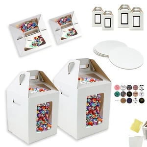 VTPT Ecom - 4 Pk Tall Cake Boxes With Windows In 2 Sizes 14x14x16 & 16x16x18 in - Picture 1 of 6