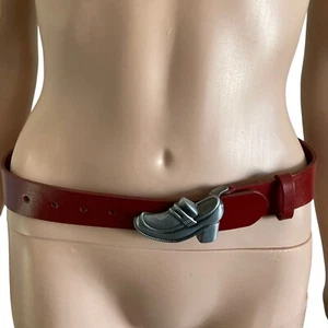 Vintage Steve Madden Belt Womens Small Red Leather Shoe Buckle - Picture 1 of 14