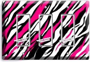 HOT PINK ZEBRA STRIPES ANIMAL PRINT 3 GFCI LIGHT SWITCH WALL PLATE ROOM HD DECOR - Picture 1 of 1