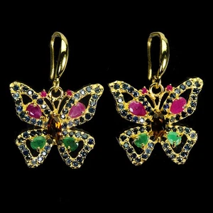925 Sterling Silver Earrings Marquise Citrine Emerald Ruby Butterfly Gemstone - Picture 1 of 14