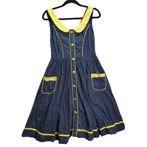 Aryeh Vintage Womens Dress Farm House Milkmaid Seen on TV Blue Yellow Flared - Picture 1 of 14