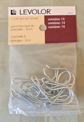 Ganchos de cortina 1-1/4" Pin-On-Hooks cantidad 14, plata, Levolor #14916 nuevo stock antiguo Foto 1 de 4