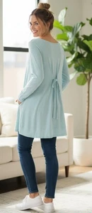 Mintgrün genähtes Tunika Oberteil XS passt M/L V-Ausschnitt Langarm Relaxed Fit - Bild 1 von 15