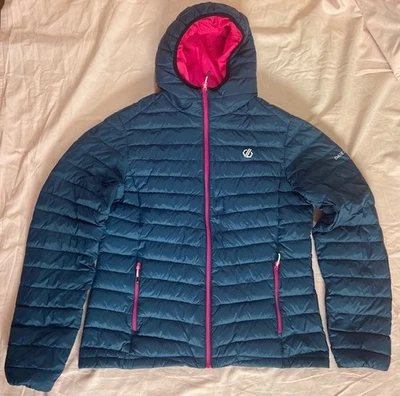 Dare 2B Damen Daunenjacke EU40 L Blau/Pink Kapuze iLoft Down 600 Warm Leicht - Bild 1 von 4