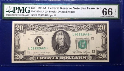 1981A $20 Federal Reserve Note Fr-2074-L* San Francisco PMG66EPQ Gem - Image 1 of 2