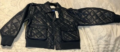 New Rebecca Minkoff Quilted Vegan Leather Bomber Jacket Sz Lg Navy  Retail $248 - Image 1 of 4