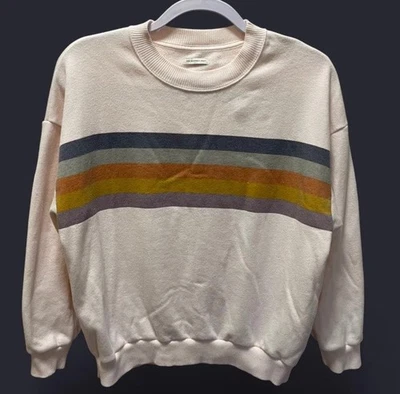 Sudadera para mujer American Eagle S Ahh-Mazing suave a rayas cuello redondo blanco roto Foto 1 de 4