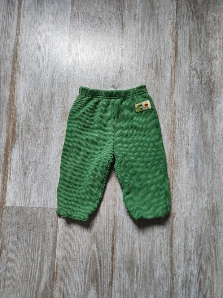Disney Cuddly Winnie The Pooh Waffle Knit Bottoms Green Lined Warm Baby Sz 3-6 M - Image 1 of 4