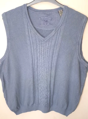CUTTER & BUCK blue sleeveless V-neck cable knit cotton mix jumper chest 48"/50" - Image 1 of 4