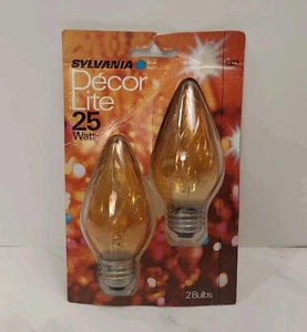 2 New VTG Sylvania Decor Lite Flame Shape 25 Watt Light Bulbs F15 Medium Base - Picture 1 of 6