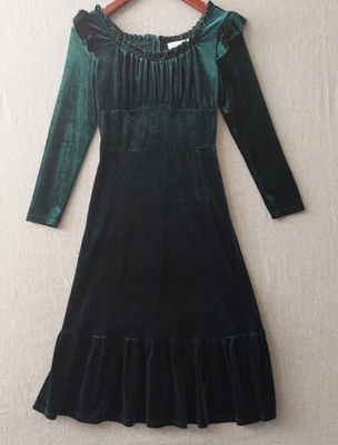 Ivy City Co Velvet Midi Maxi Dress XS Romantic Whimsigoth Empire Waist Ruffle - Image 1 of 4