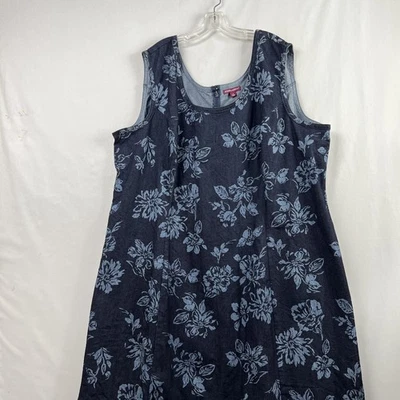Jessica London Denim Maxi Dress Women's Size 30 Shift Floral A Line Casual Blue - Image 1 of 4