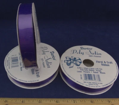 Darice Poly Satin Craft Ribbon-Purple-5/8" x 50 yds./100% Polyester/3 Rolls - Image 1 of 3