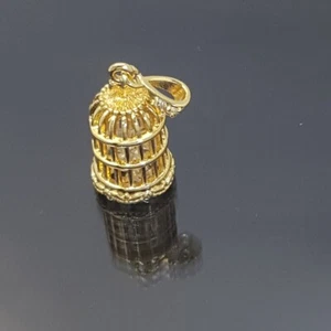 18K Gold Filled Stunning Italian Petite Bird Cage 18ct GF Pendant 15mm - Picture 1 of 10