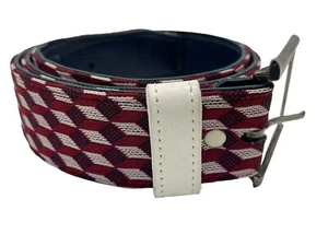 Vintage Hickok Red White Diamond Belt 40 Double Knit Material 70s Disco Original - Picture 1 of 7