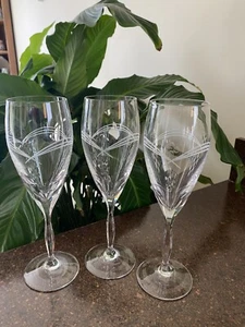 3 Noritake 8 Oz Crystal Crystal Cove Tulip Champagne Flutes Fluted Glasses - Picture 1 of 8