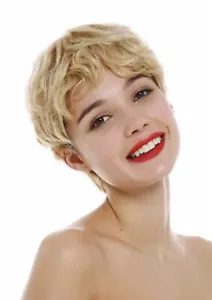 Perücke Echthaar Damen Herren kurz wellig wild Pixie Blond Mix gesträhnt wig - Bild 1 von 6