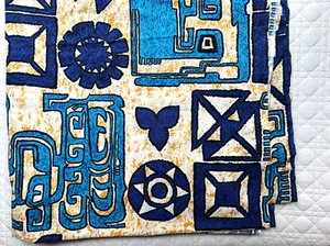 1950s 60s TIKI South Pacific Blue MCM Barkcloth Fabric 5 Yds X 43” Clothing - Picture 1 of 9