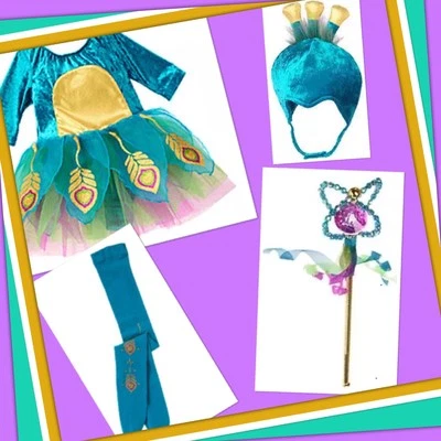 NWT 6-12 Mo Gymboree BABY PEACOCK 4-Pc Costume Set: Leo Tights Headpiece Wand - Image 1 of 4