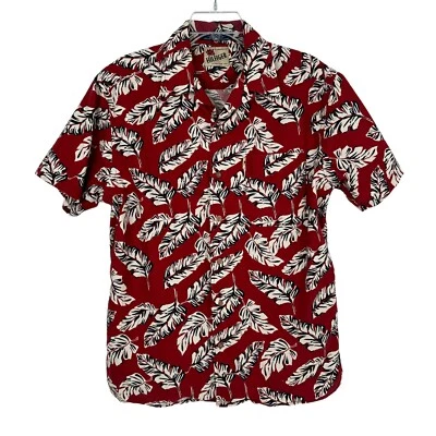 复古 Tommy Hilfiger 男式夏威夷衬衫中号红色花卉短袖 — 第 1/4 张图片