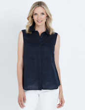 Noni B - Womens Winter Tops - Blue Blouse / Shirt - Linen - Smart Casual Clothes