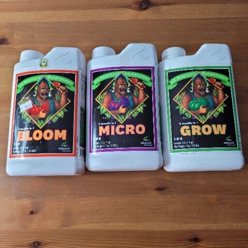 Advanced Nutrients Bloom, Micro & Grow, Pack of 3, 1 L Each