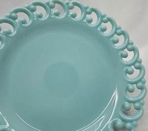 Rare Aqua Blue Fenton Turquoise Milk Glass Scroll Lace Reverse C Border Plate 9" - Picture 1 of 8