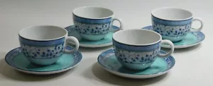 Mikasa Susanne Fine China Coffee Cup & Saucer Sets - Lot of 4 - Blue Leaves - Picture 1 of 4