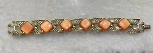 Vintage Gold Coral Orange Coro Chunky Lucite Bracelet - Picture 1 of 4