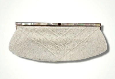 Bolso sin asas vintage blanco formal boda semillas cuentas incrustaciones madre o perla broche Foto 1 de 4