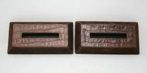 2 RARE Bombay Business Card Holders Brown Heavy Duty Leather Suede - Picture 1 of 8